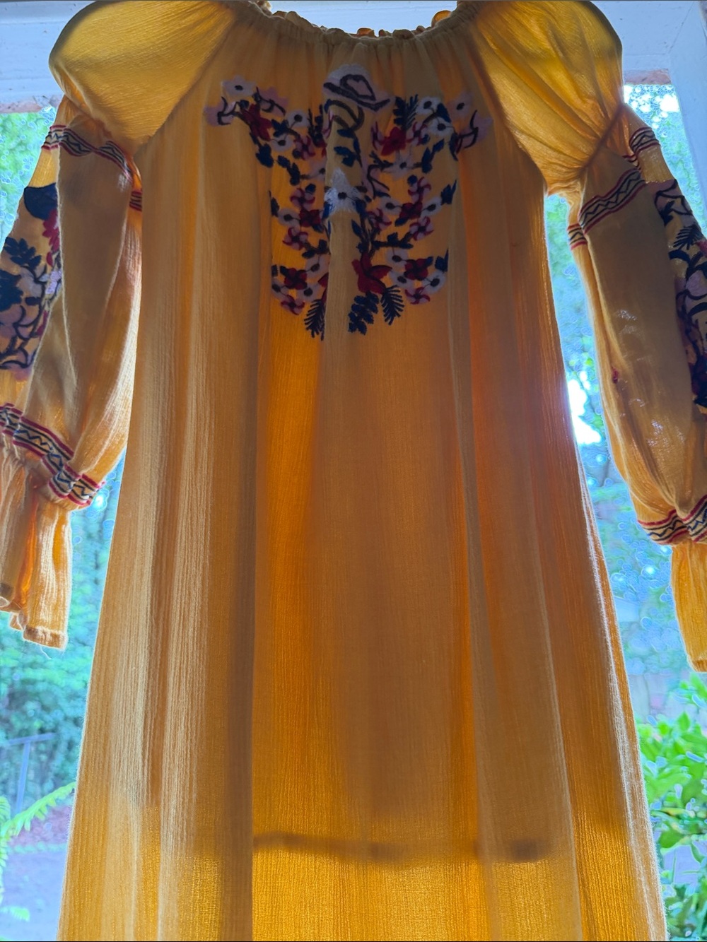 Off-Shoulder Yellow Embroidered Mini Dress - Picture 4 of 9